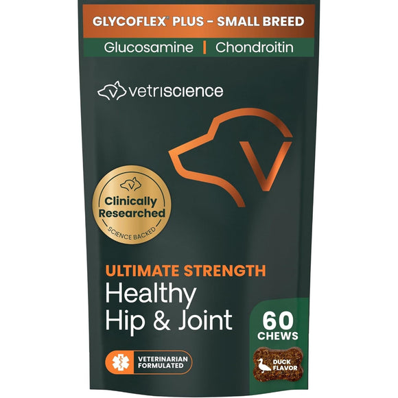 VetriScience Extra Strength Healthy Hip & Joint GlycoFlex Plus for Small Dogs Duck Flavor (60 Chews) - Pet Vitamins &
