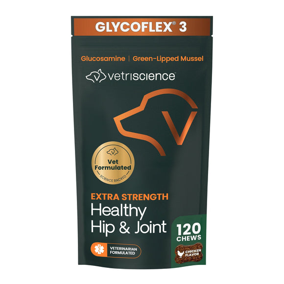 VetriScience GlycoFlex 3 Extra Strength Healthy Hip & Joint Chews for Dogs Chicken Flavor (120 Soft Chews) - Dog