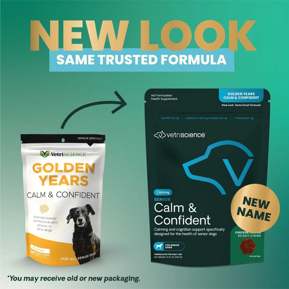 VetriScience Golden Years Calm & Confident Behavior Chew Supplement for Senior Dogs (60 chews) - Dog Supplements &