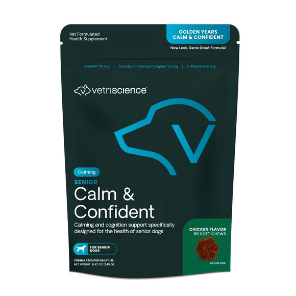 VetriScience Golden Years Calm & Confident Behavior Chew Supplement for Senior Dogs (60 chews) - Dog Supplements &
