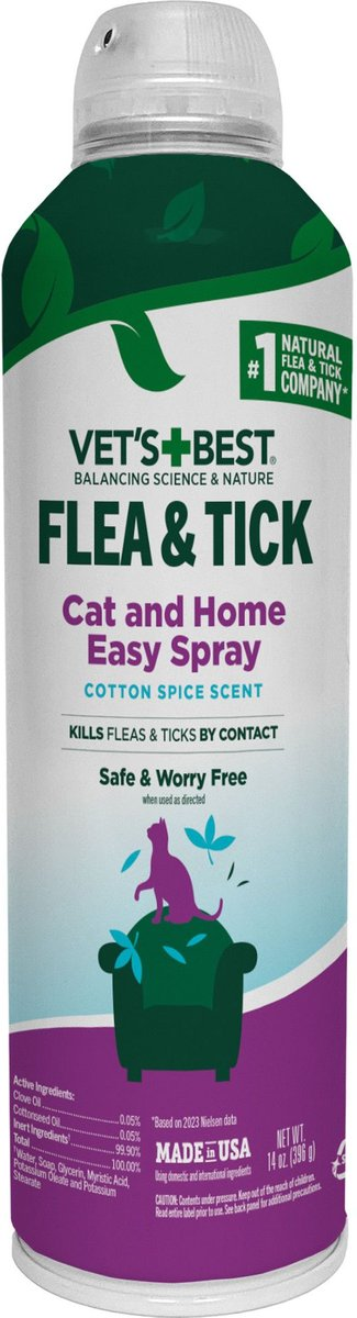 Vet’s Best Flea & Tick Cat and Home Spray Cotton Spice Scent (14 oz) - Flea & Tick 1