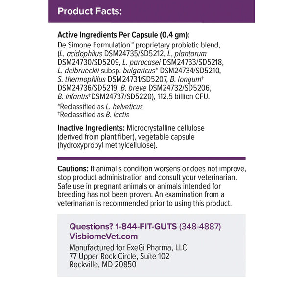 Visbiome Vet High Potency Probiotic Capsules for Pets