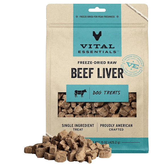 Vital Essentials Freeze-Dried Raw Beef Liver Treats For Dogs - 15 oz bag - Dog Treats 8