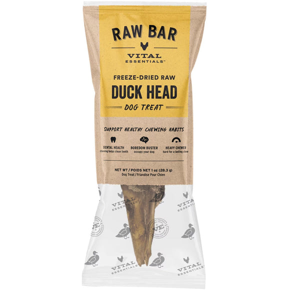 Vital Essentials Raw Bar Single Ingredient Freeze-Dried Dog 1-count - Duck Head - Dog Treats 1