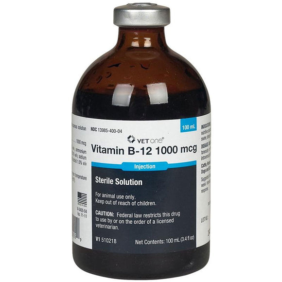 Vitamin B12 (Generic) Injectable Solution for Pets, 100-ml (1000mcg/ml), (Manufacturer may vary)