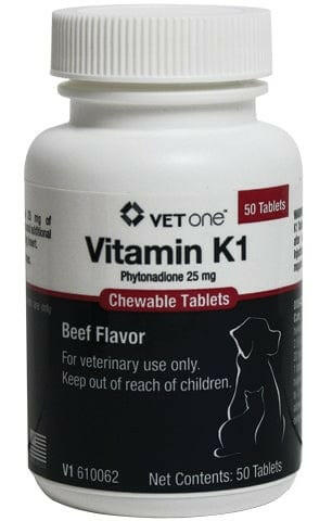 Vitamin K-1 Chewable Tablets Beef Flavor 25mg 50 Count - Supplements & Vitamins for Dogs & Cats 1