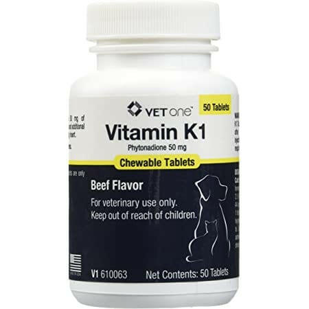 Vitamin K-1 Chewable Tablets Beef Flavor 50mg 50 Count - Supplements & Vitamins for Dogs & Cats 1