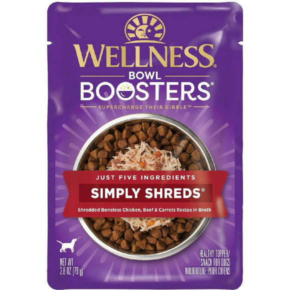 Wellness Bowl Boosters Simply Shreds Chicken Beef & Carrots Grain-Free Dog Food Topper (2.8 oz x 12 pouches)