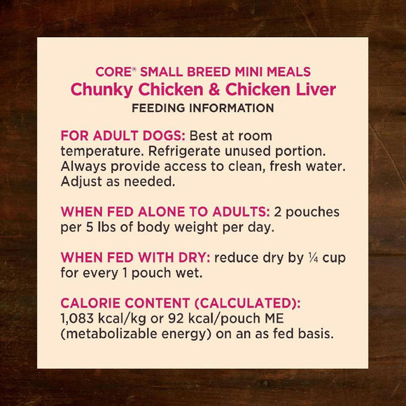 Wellness CORE Grain-Free Small Breed Mini Meals Chunky Chicken & Chicken Liver in Gravy Wet Dog Food (3 oz x 12 pouches)