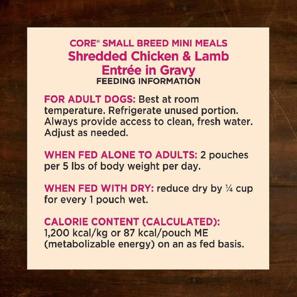 Wellness CORE Grain-Free Small Breed Mini Meals Shredded Chicken & Lamb in Gravy Wet Dog Food (3 oz x 12 pouches)