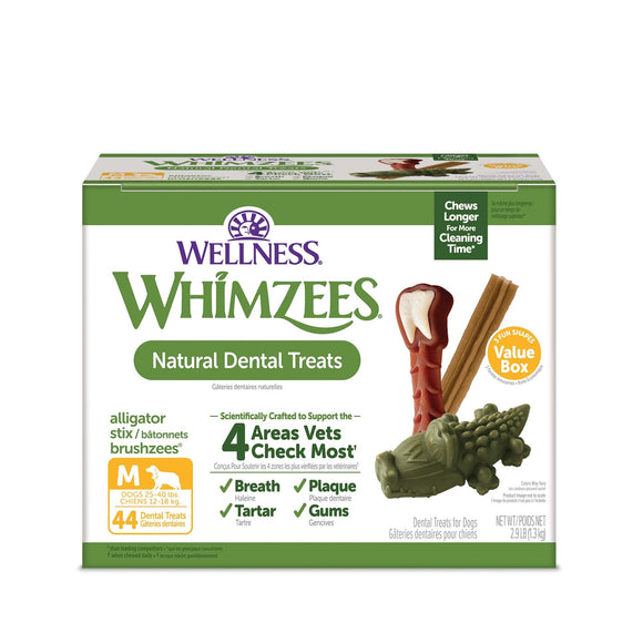 Whimzees by Wellness Natural Dental Value Box Treat For Medium Dogs (44 ct) - Dog Dental Care 1