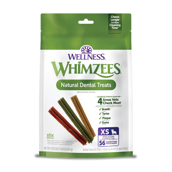 Whimzees by Wellness Stix Natural Grain-Free Dental Chews For Extra-Small Breed Dogs (56 pc) - Dog Dental Care 1