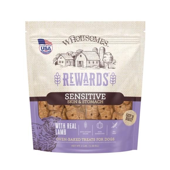 Wholesomes Rewards Sensitive Skin & Stomach Dog Biscuits (3 lbs) - Real Lamb - Dog Treats 7