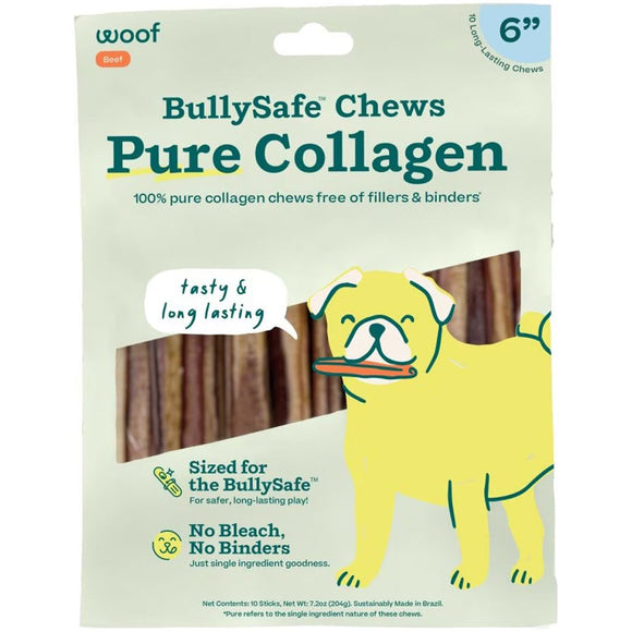 Woof Dog BullySafe Chews Pure Collagen Dog Treats, 6" 10 count