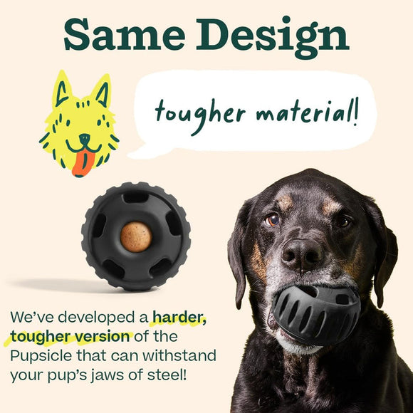 Woof Pupsicle Power Chewer Refillable Dog Treat Dispenser Toy, Black