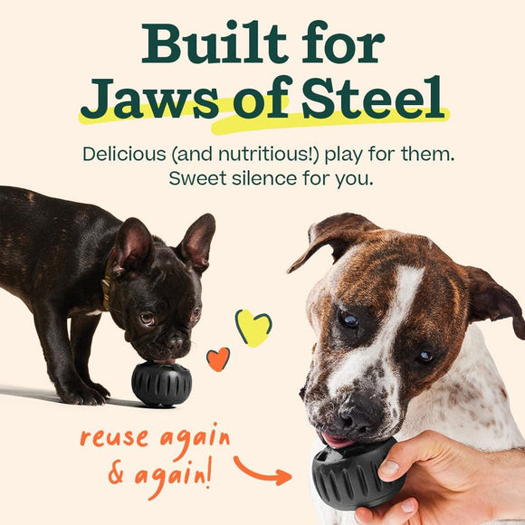 Woof Pupsicle Power Chewer Refillable Dog Treat Dispenser Toy, Black