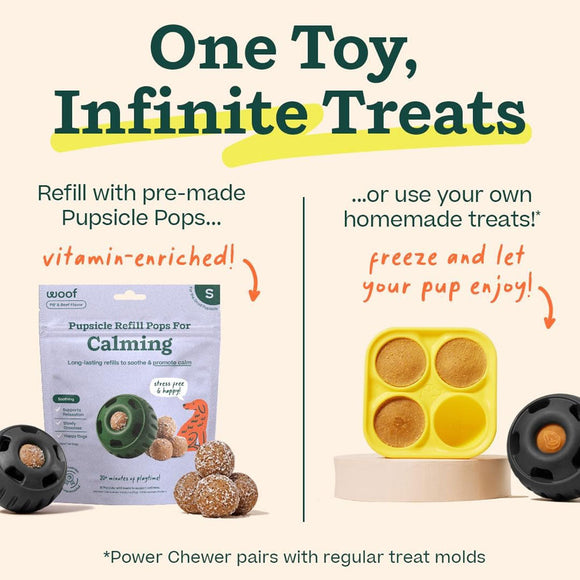 Woof Pupsicle Power Chewer Refillable Dog Treat Dispenser Toy, Black