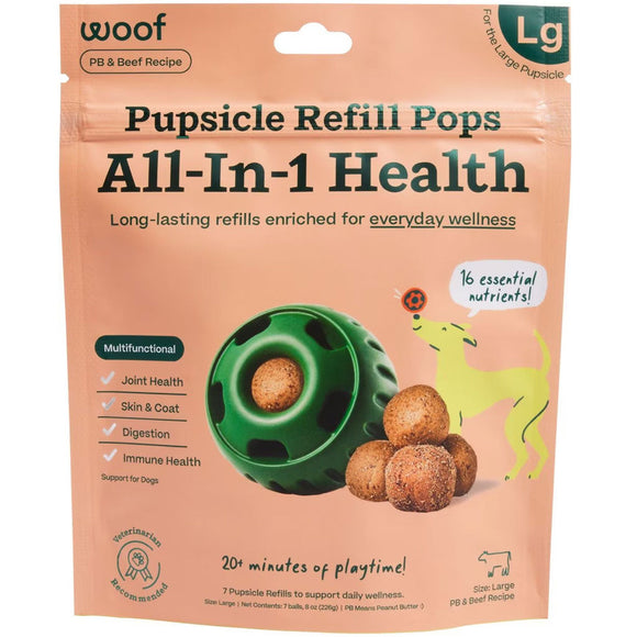 Woof Pupsicle Refill Pops All-In-1 Health Peanut Butter & Beef Recipe Lickable Dog Treats, Large