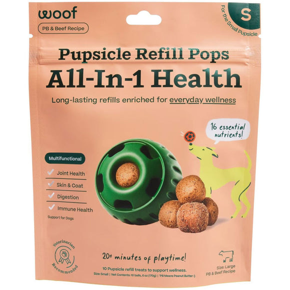 Woof Pupsicle Refill Pops All-In-1 Health Peanut Butter & Beef Recipe Lickable Dog Treats, Small