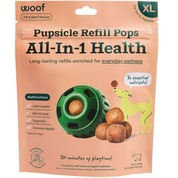 Woof Pupsicle Refill Pops All-In-1 Health Peanut Butter & Beef Recipe Lickable Dog Treats, X-Large