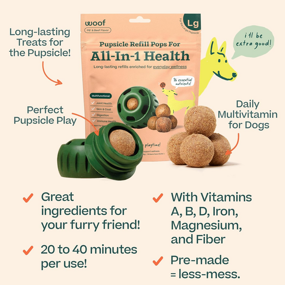 Woof Pupsicle Refill Pops All-In-1 Health Peanut Butter & Beef Recipe Lickable Dog Treats - Dog Treats 3