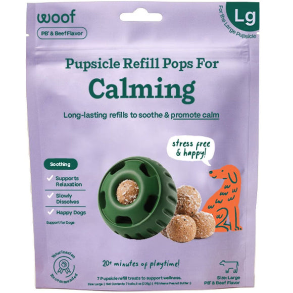 Woof Pupsicle Refill Pops for Calming Peanut Butter & Beef Recipe Lickable Dog Treats, Large
