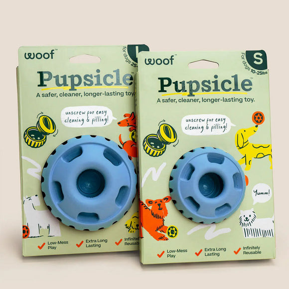 Woof Pupsicle Power Chewer Refillable Dog Treat Dispenser Toy, Blue