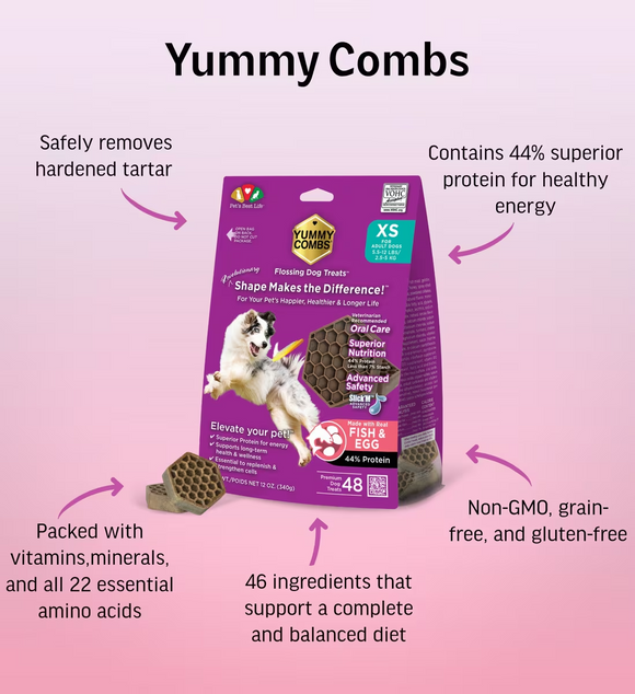 Yummy Combs Fish & Egg Dental Flossing Treats for Extra-Small Dogs 5.5-12lbs - Dog Dental Chews & Treats 2