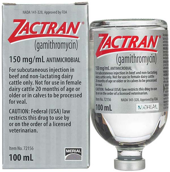 Zactran (Gamithromycin) Injection for Cattle 150 mg/ml - 100ml vial - 1