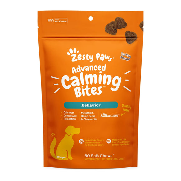 Zesty Paws Advanced Calming Bites Behavior Turkey Flavor Soft Chews for Dogs 60-count - Dog Calming & Anxiety