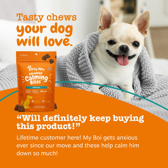 Zesty Paws Advanced Calming Bites Behavior Turkey Flavor Soft Chews for Dogs 60-count - Dog Calming & Anxiety