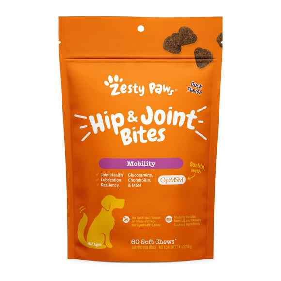 Zesty Paws Hip & Joint Mobility Bites Duck Flavored Chews for Dogs - 60-count - Dog Joint & Hip Supplements 9