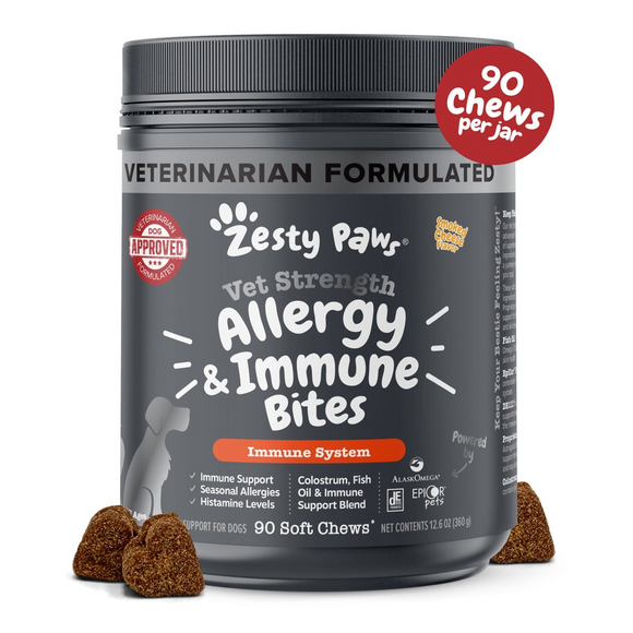 Zesty Paws Vet Strength Aller-Immune Bites Smoked Cheese Flavored Immune Support Chews for Dogs (90 ct) - Dog Immune &