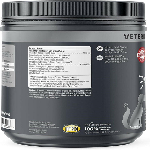 Zesty Paws Vet Digestive Gut & Probiotic Rotisserie Chicken Flavor Supplement For Dog (90 ct)