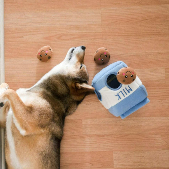Zippy Paws Burrow Interactive Squeaky Hide and Seek Plush Milk and Cookies Toy For Dog