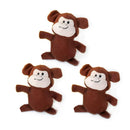 Three brown monkey plush toys on a white background