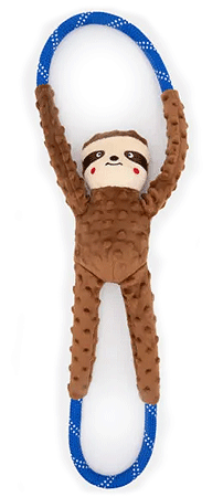 Zippy Paws Monkey RopeTugz Durable Rope Squeaky Chew Toy for Dogs - Sloth - Plush Dog Toys 10