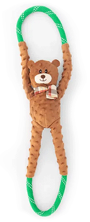 Zippy Paws Monkey RopeTugz Durable Rope Squeaky Chew Toy for Dogs - Bear - Plush Dog Toys 1