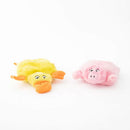 Plush toy duck and pig on a white background
