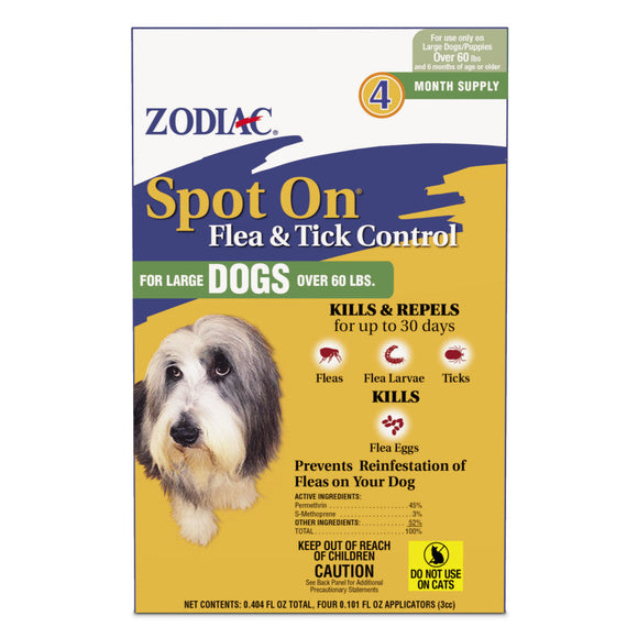 Zodiac Spot On Flea & Tick Control for Dogs & Cats 4-mo supply - Dogs / Over 60 - lbs - Flea & Tick Medication 5