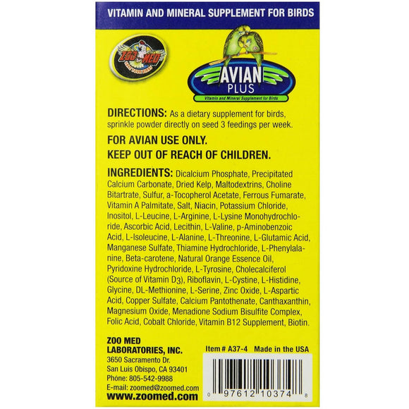 Zoo Med Avian Plus Vitamin and Mineral Bird Supplement