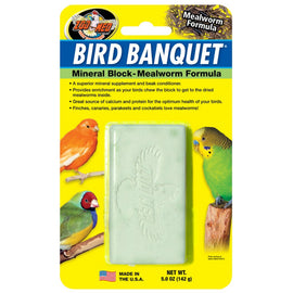 Zoo Med Bird Banquet Mealworm Formula Mineral Block Beak Conditioner - Large -5 oz - Bird Treats 1
