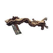 Decorative piece of wood with a tag on a white background