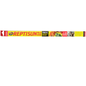 Reptisun UVB light bulb packaging on a white background