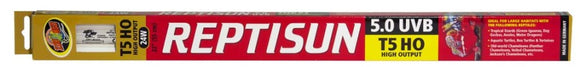 Reptisun UVB light bulb with red and white text on a black background