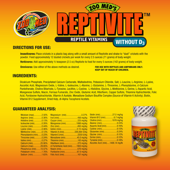 Zoo Med ReptiVite without D3 Reptile Vitamin (2 oz) - Reptile Healthcare & Wellness 4