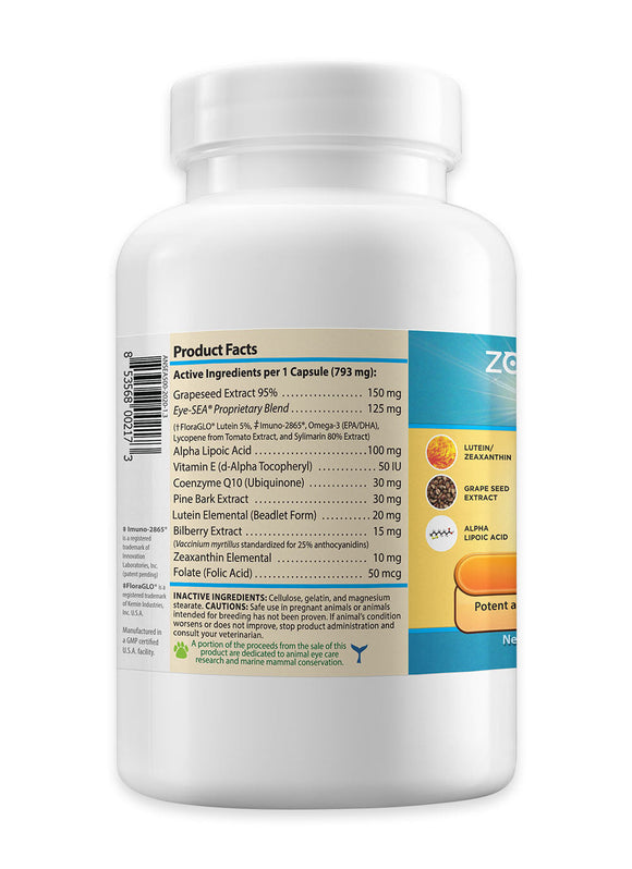 Product Facts - Active & Inactive Ingredients for Zoo Necessity Eye-SEA Vision Supplement Capsules for Pets