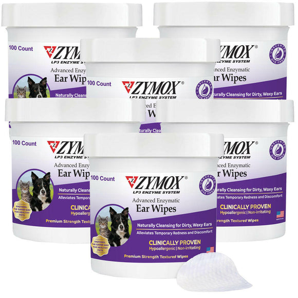 Zymox Advanced Enzymatic Ear Wipes for Dogs & Cats - 100 Count - 6-pack