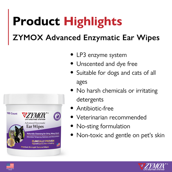 Zymox Advanced Enzymatic Ear Wipes for Dogs & Cats - Highlights