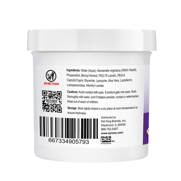 Back Label of Zymox Advanced Enzymatic Ear Wipes for Dogs & Cats - 100 Count
